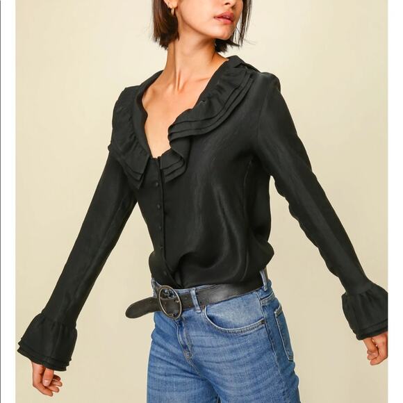 Line + Dot Bobby Ruffle Collar Top - Picture 2 of 8